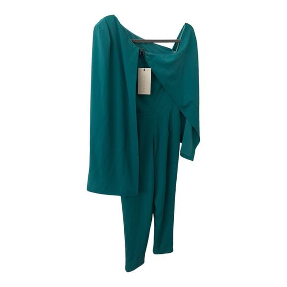 Lavish Alice One Shoulder Cape Tailored Jumpsuit Crop Slim Leg Jade Green Size 4 - Picture 5 of 11